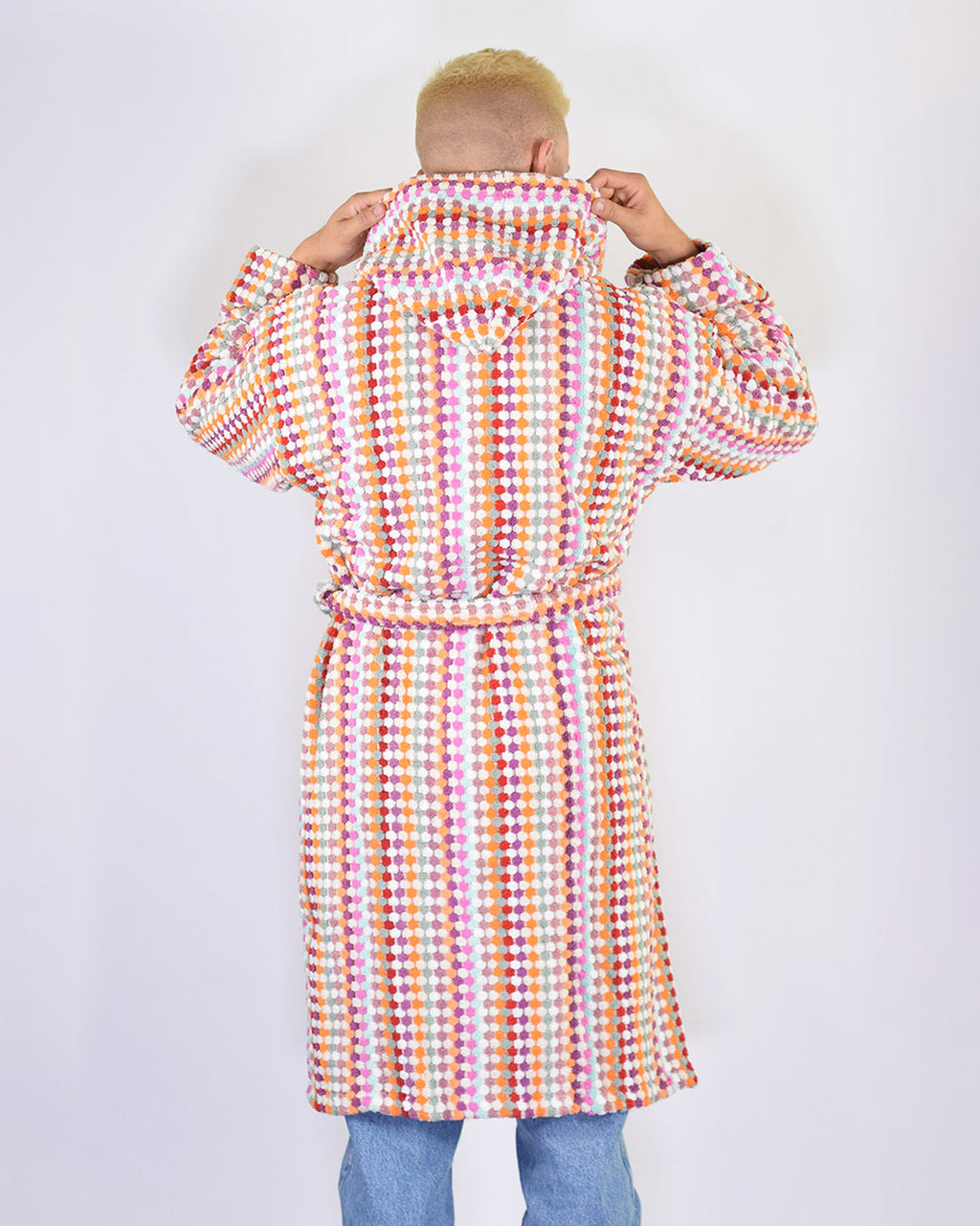Turkish Cotton Plush Hooded Terry Cloth Robe - Desert Checkers