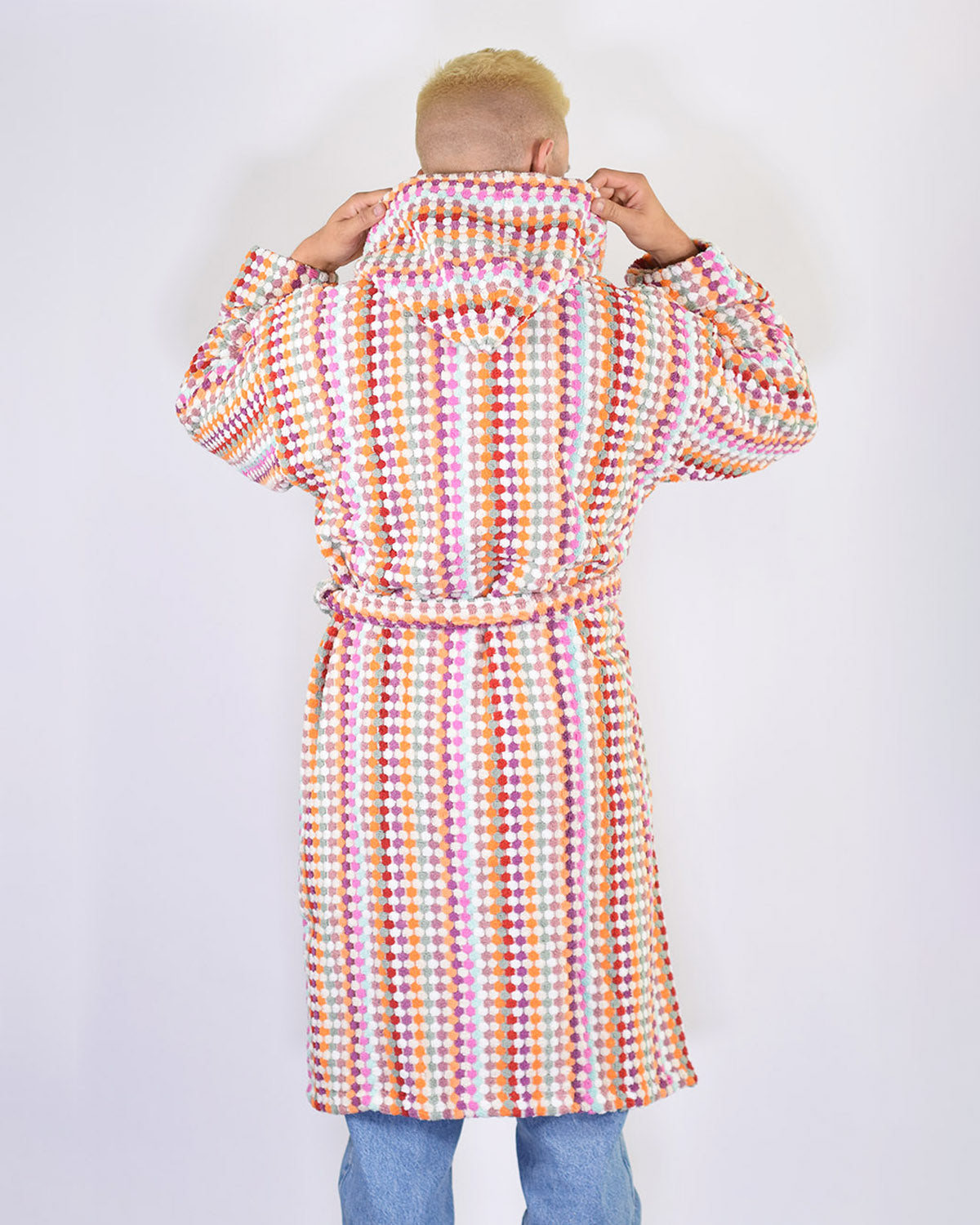 Turkish Cotton Plush Hooded Terry Cloth Robe - Desert Checkers