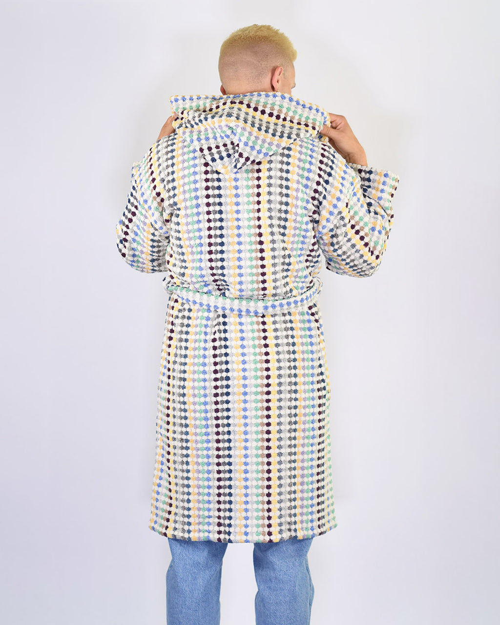 Turkish Cotton Plush Hooded Terry Cloth Robe - Sunbeam Checkers