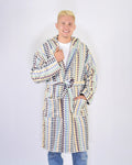 Turkish Cotton Plush Hooded Terry Cloth Robe - Sunbeam Checkers