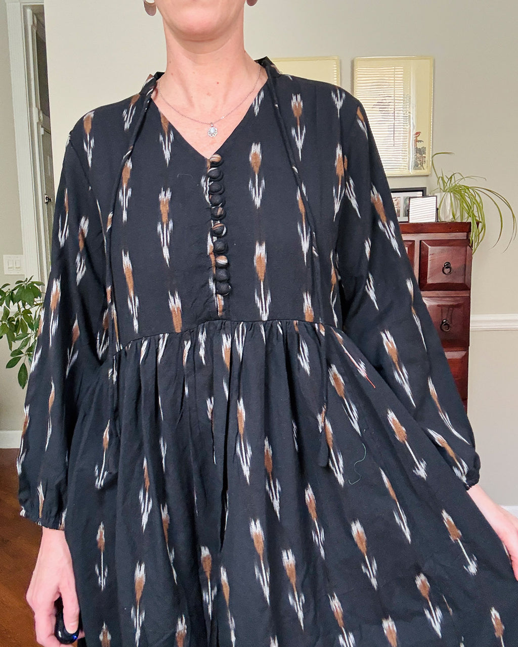 Arabella Resort Dress - Long Sleeve - Black Ikat