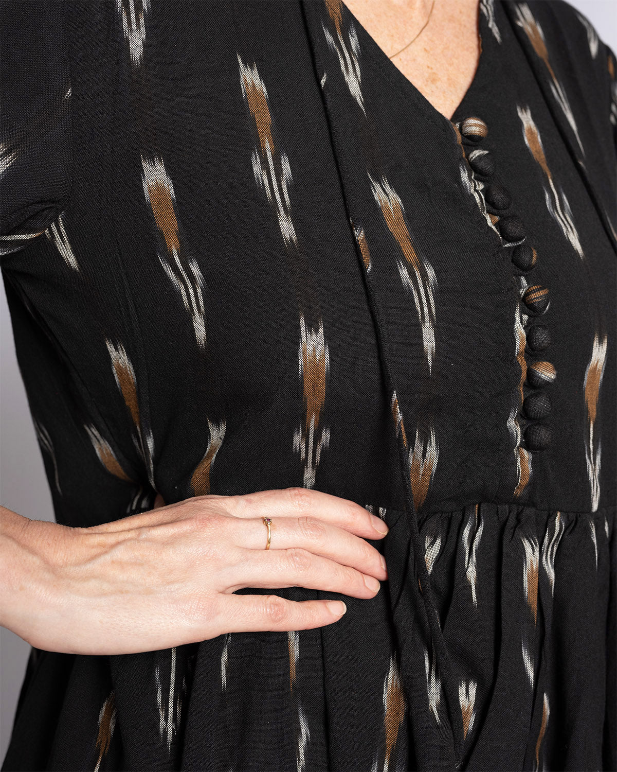 Arabella Resort Dress - Long Sleeve - Black Ikat
