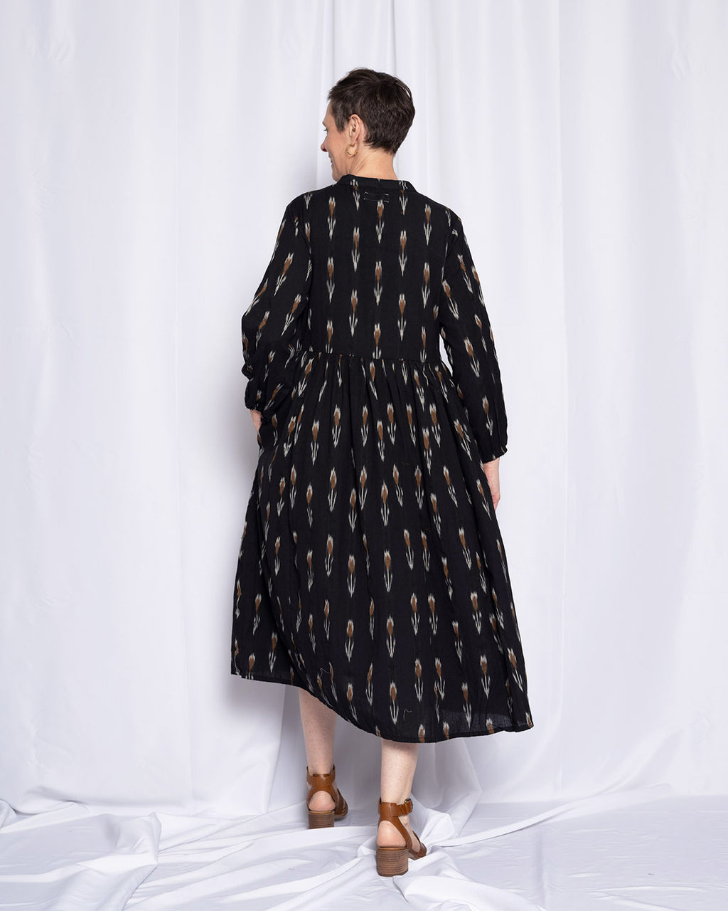 Arabella Resort Dress - Long Sleeve - Black Ikat