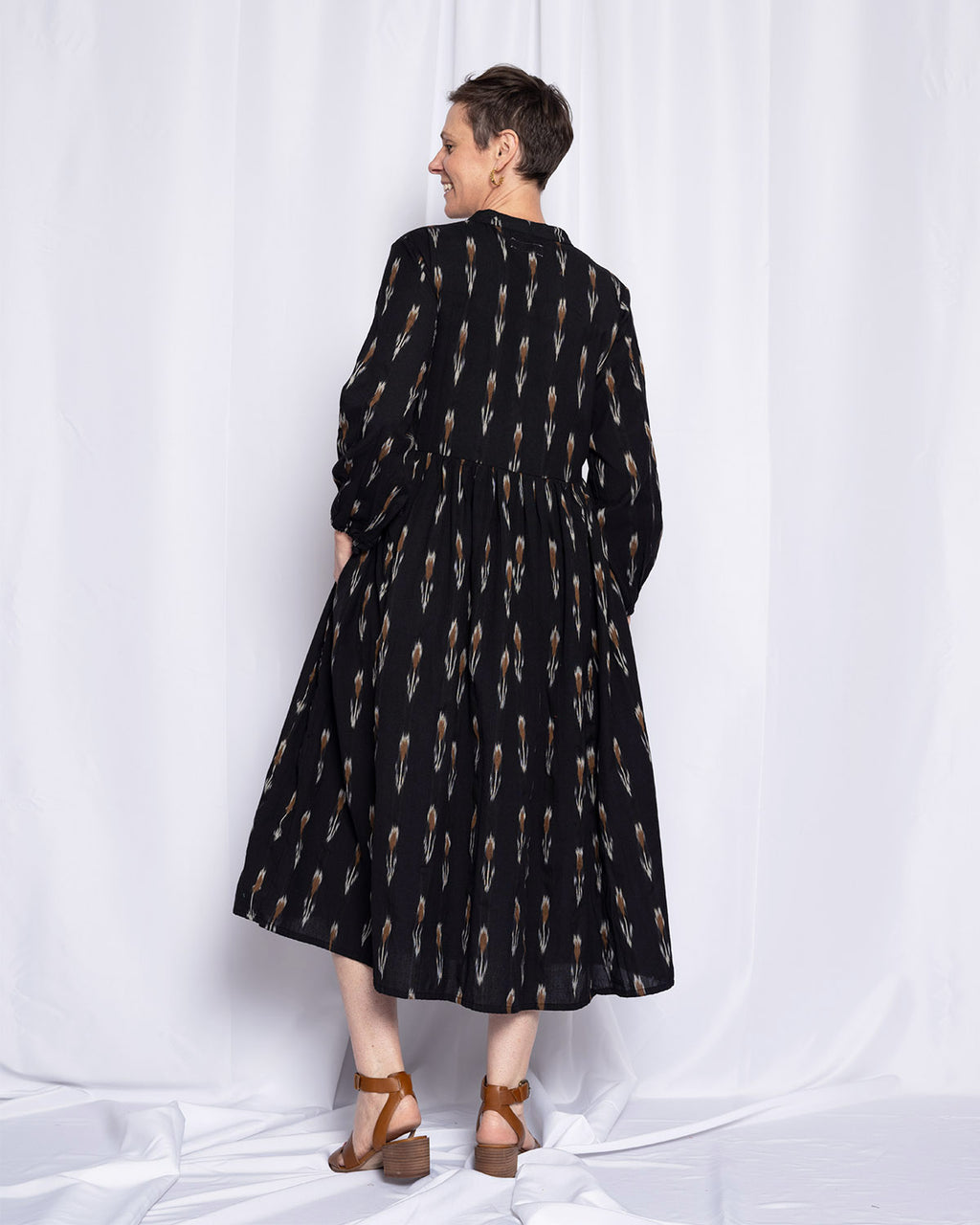 Arabella Resort Dress - Long Sleeve - Black Ikat