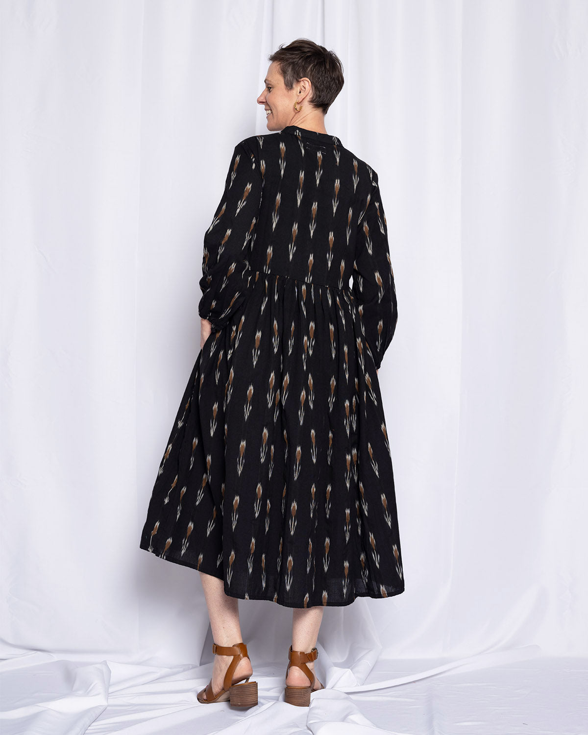 Arabella Resort Dress - Long Sleeve - Black Ikat