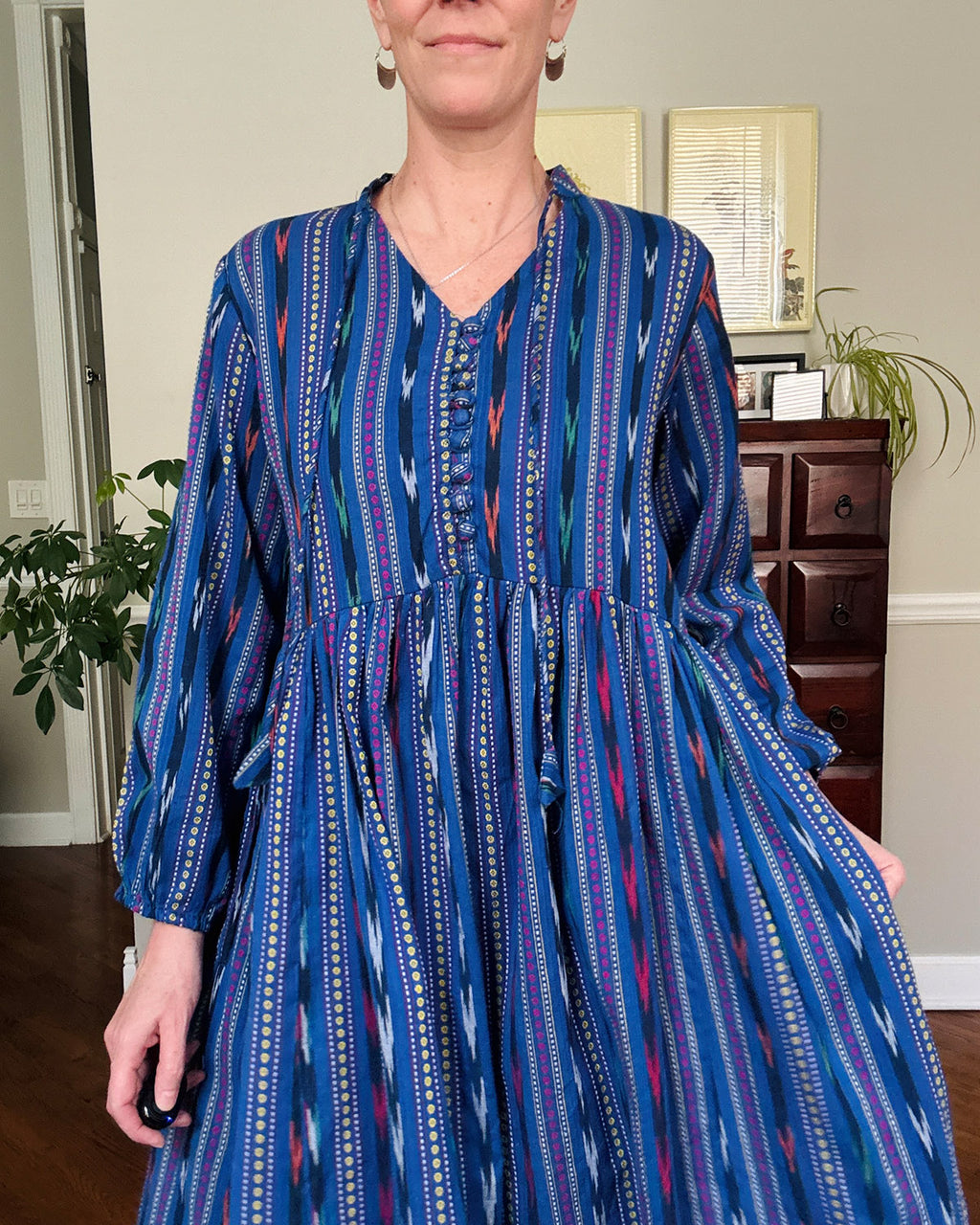 Arabella Resort Dress - Long Sleeve - Blue Ikat