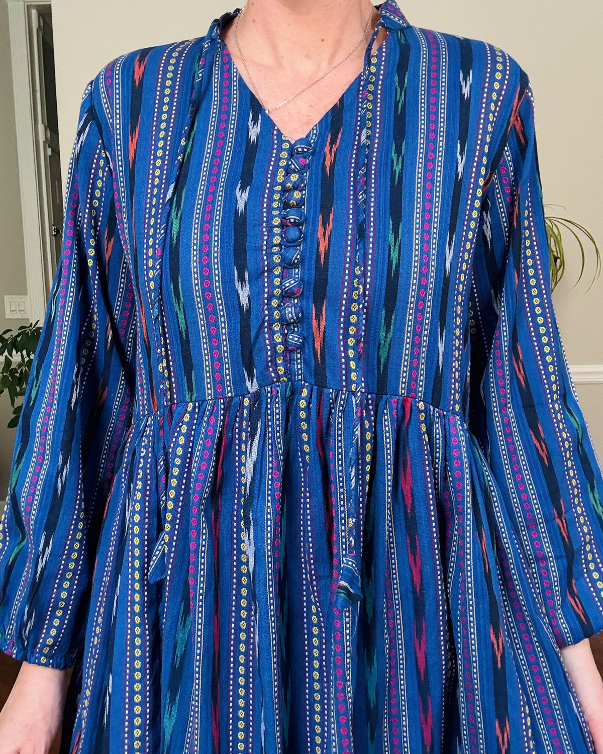 Arabella Resort Dress - Long Sleeve - Blue Ikat