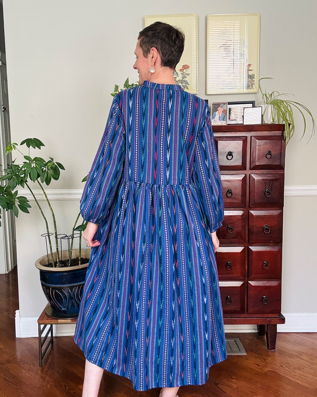 Arabella Resort Dress - Long Sleeve - Blue Ikat
