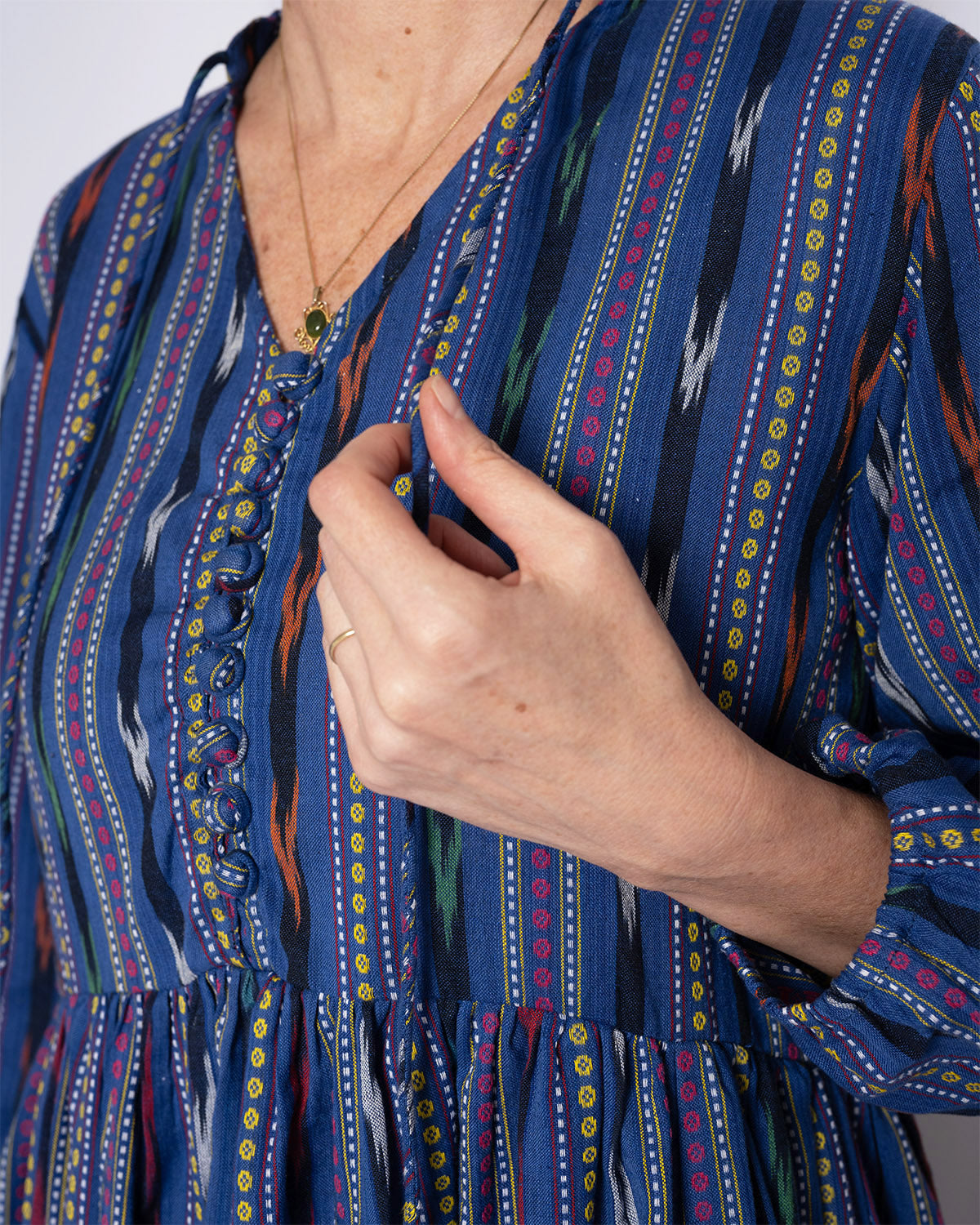 Arabella Resort Dress - Long Sleeve - Blue Ikat