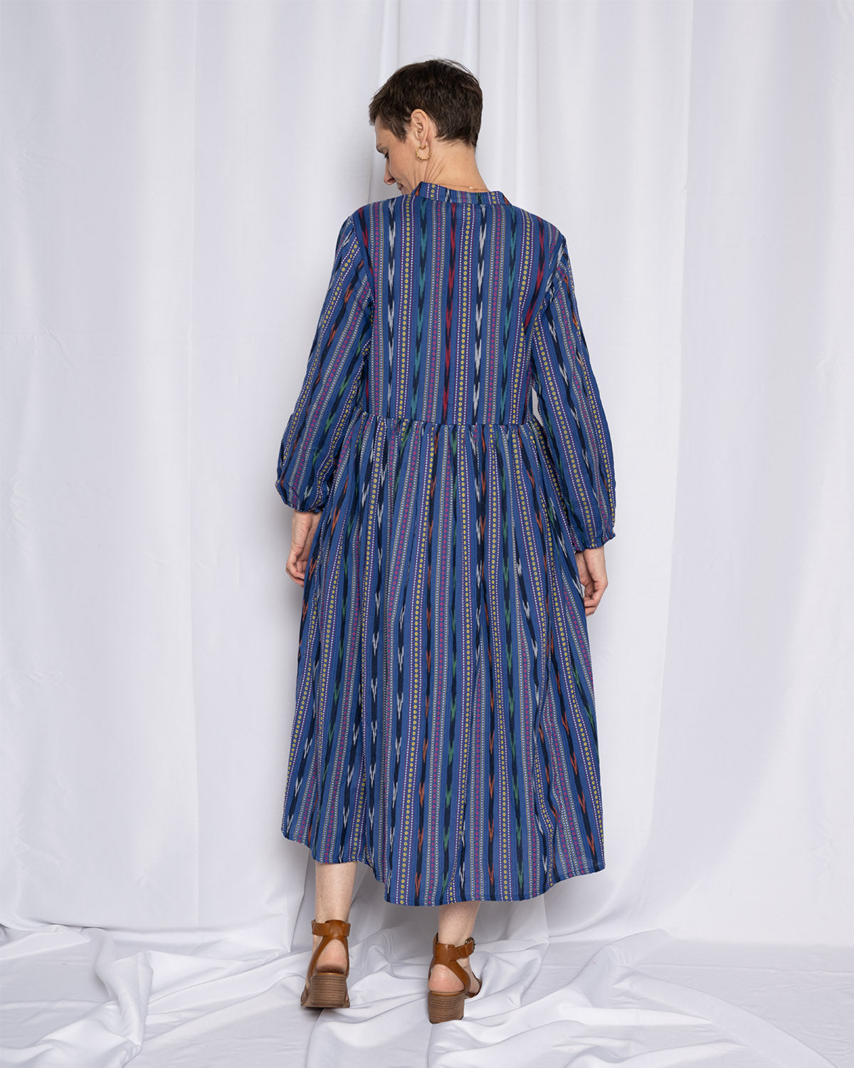 Arabella Resort Dress - Long Sleeve - Blue Ikat
