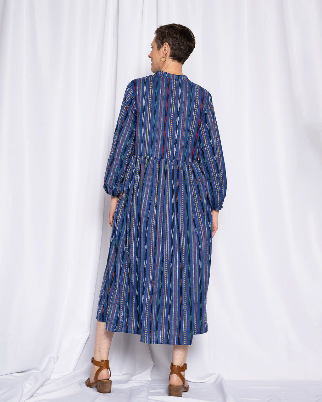 Arabella Resort Dress - Long Sleeve - Blue Ikat