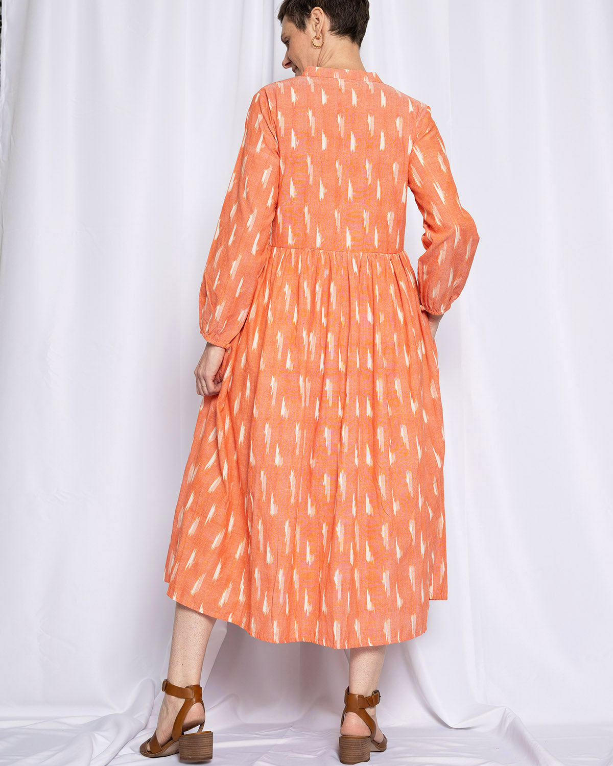Arabella Resort Dress - Long Sleeve - Coral Ikat
