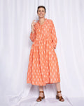 Arabella Resort Dress - Long Sleeve - Coral Ikat