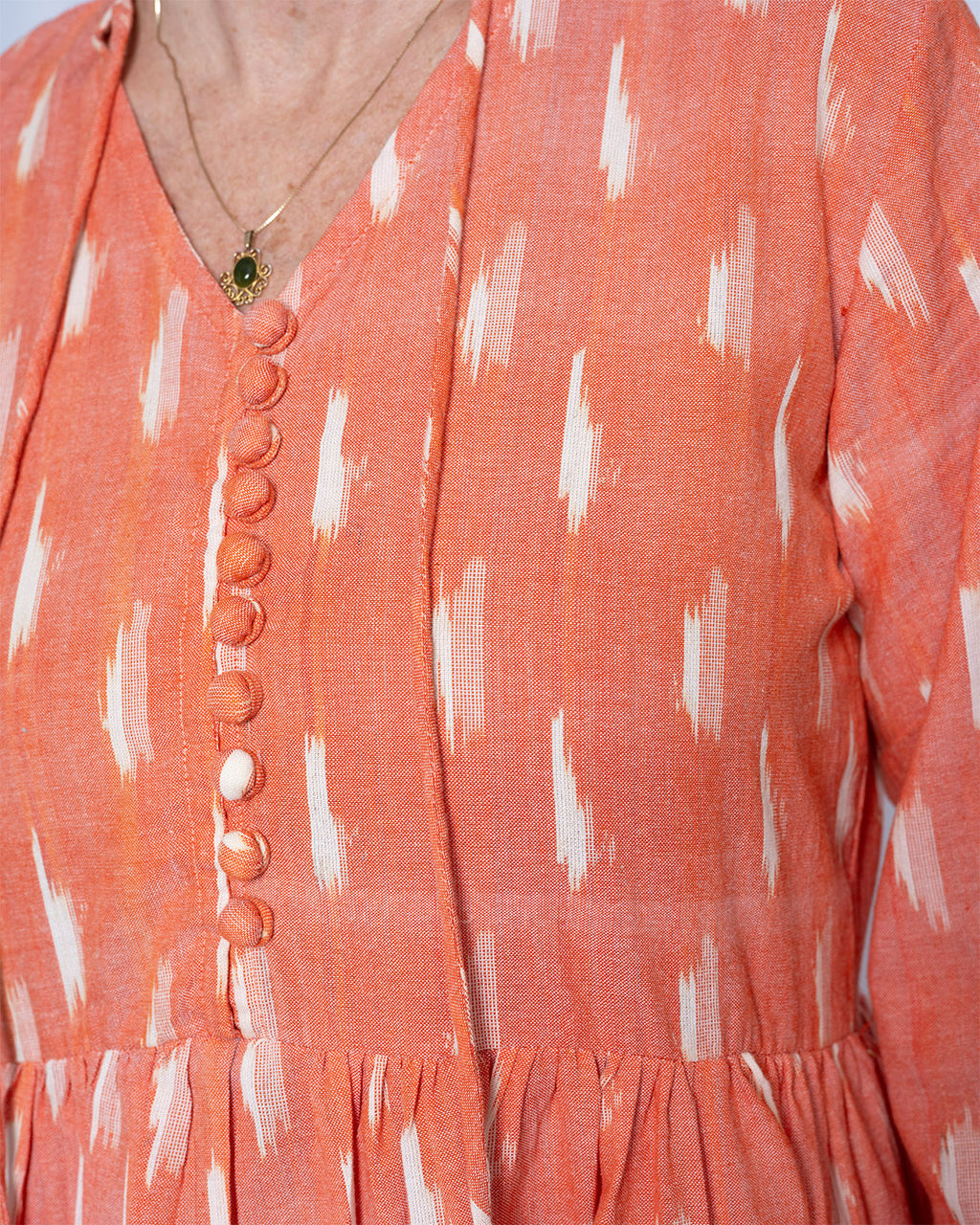 Arabella Resort Dress - Long Sleeve - Coral Ikat