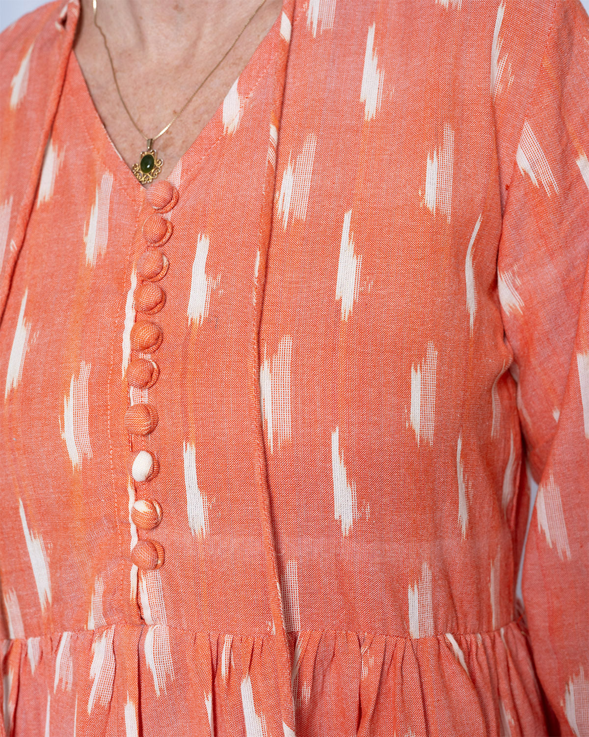 Arabella Resort Dress - Long Sleeve - Coral Ikat
