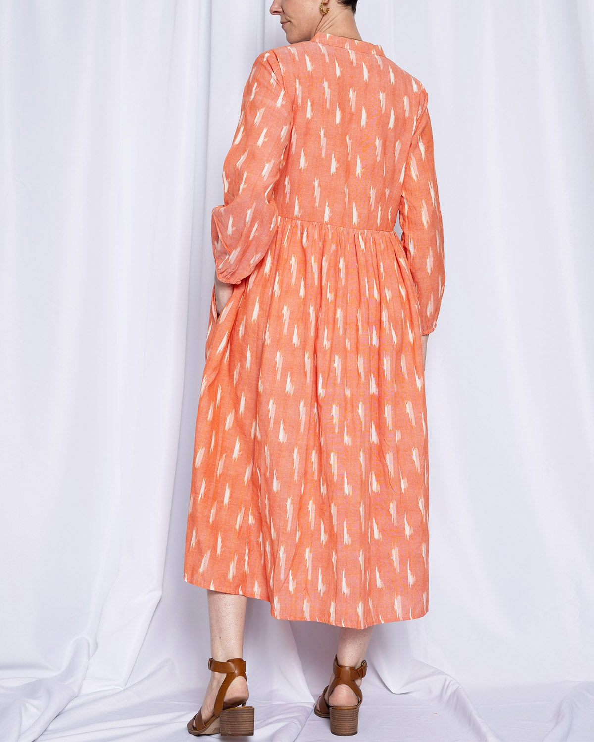Arabella Resort Dress - Long Sleeve - Coral Ikat
