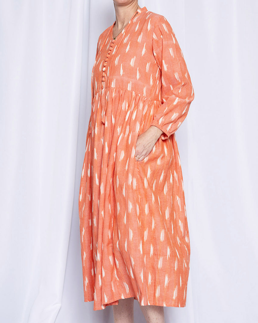 Arabella Resort Dress - Long Sleeve - Coral Ikat