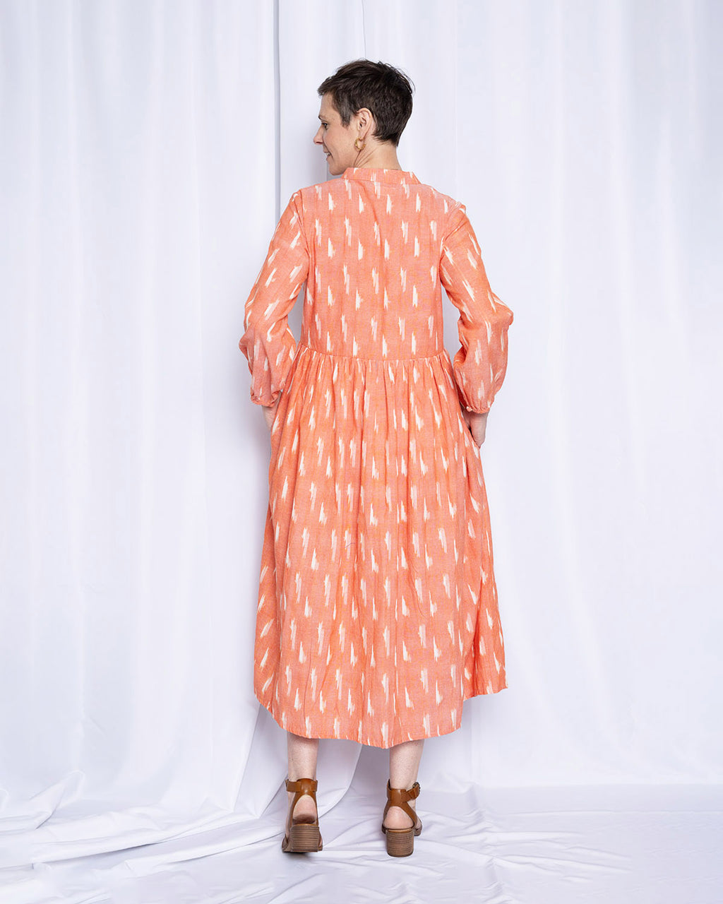 Arabella Resort Dress - Long Sleeve - Coral Ikat