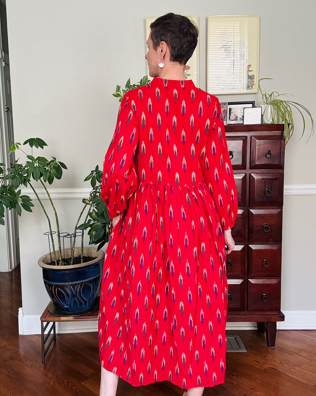 Arabella Resort Dress - Long Sleeve - Crimson Ikat