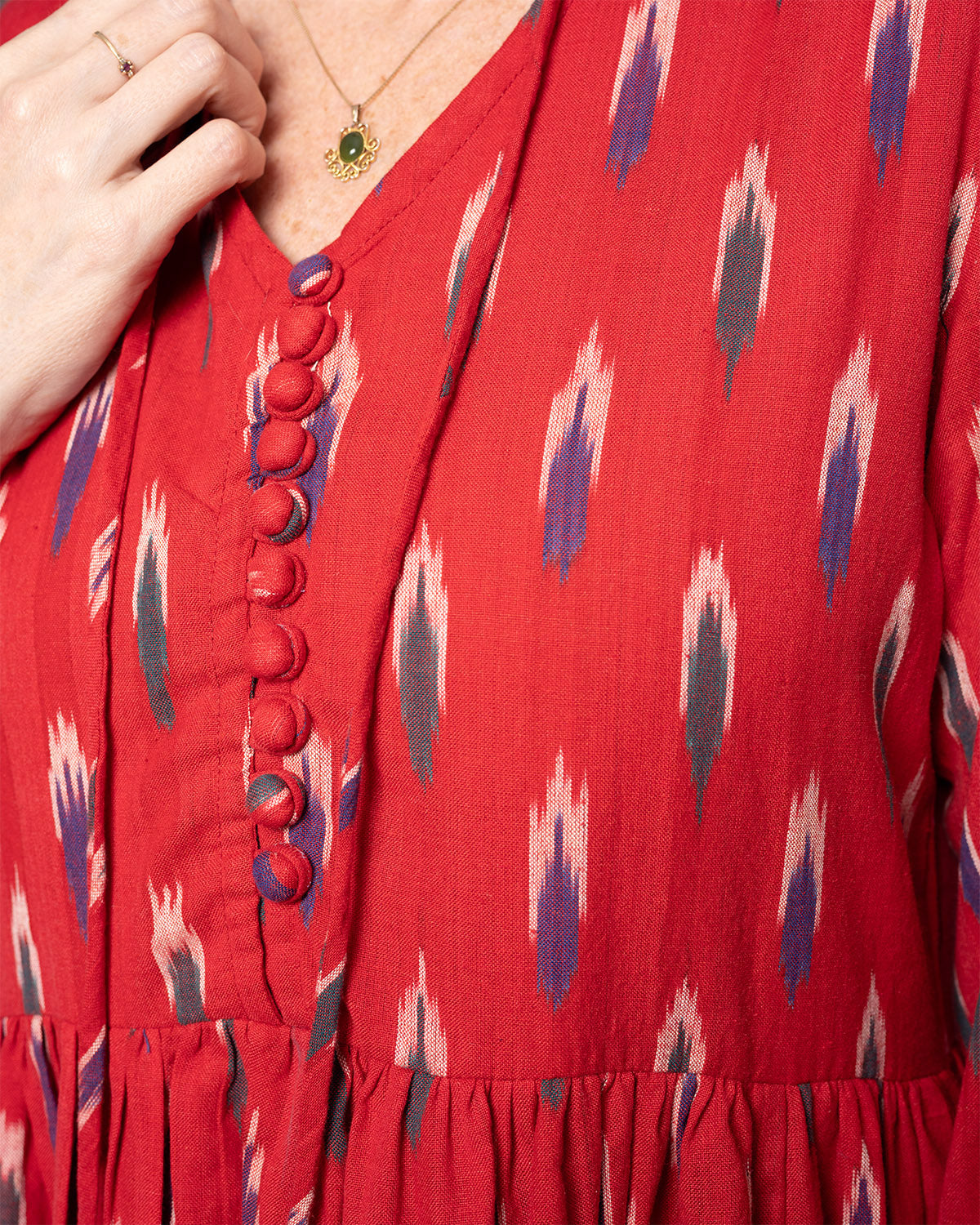 Arabella Resort Dress - Long Sleeve - Crimson Ikat