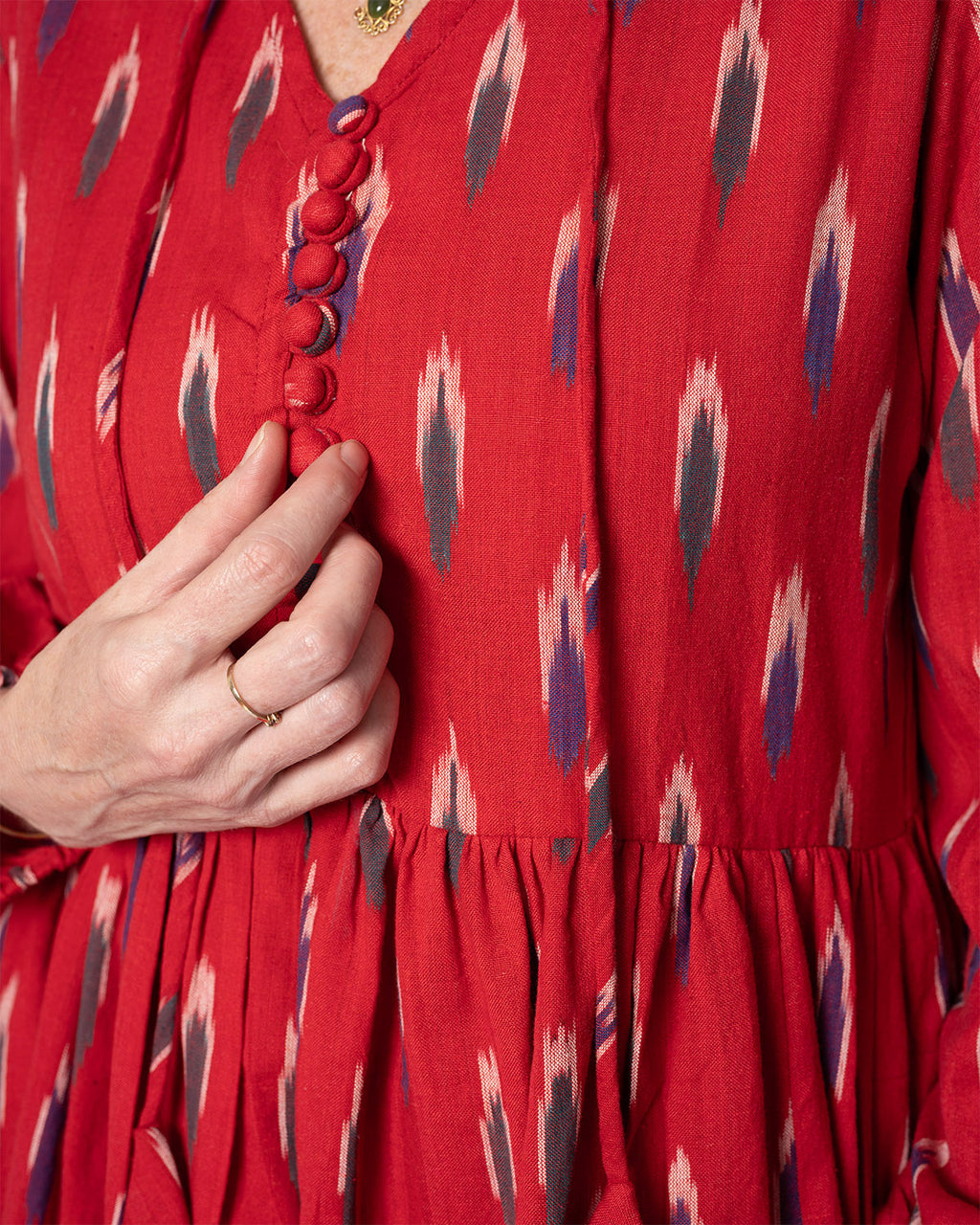 Arabella Resort Dress - Long Sleeve - Crimson Ikat