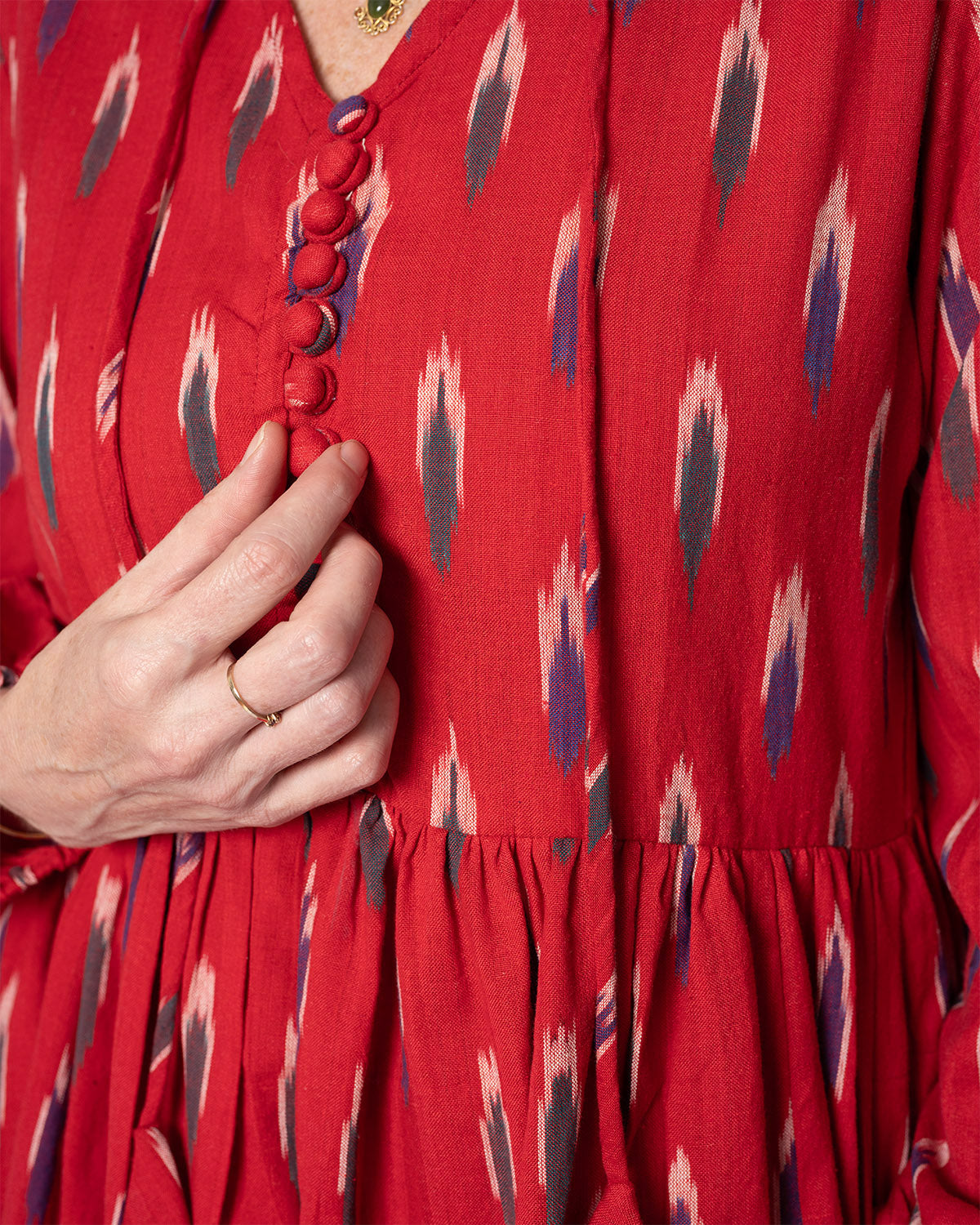 Arabella Resort Dress - Long Sleeve - Crimson Ikat