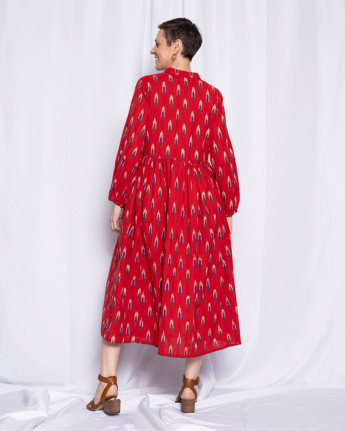 Arabella Resort Dress - Long Sleeve - Crimson Ikat