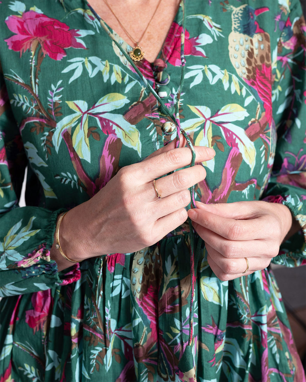 Arabella Resort Dress - Long Sleeve - Emerald Rainforest