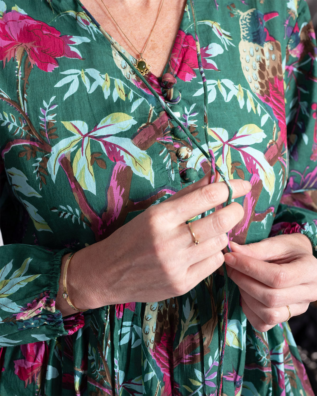Arabella Resort Dress - Long Sleeve - Emerald Rainforest