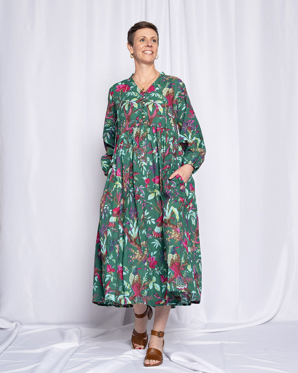 Arabella Resort Dress - Long Sleeve - Emerald Rainforest
