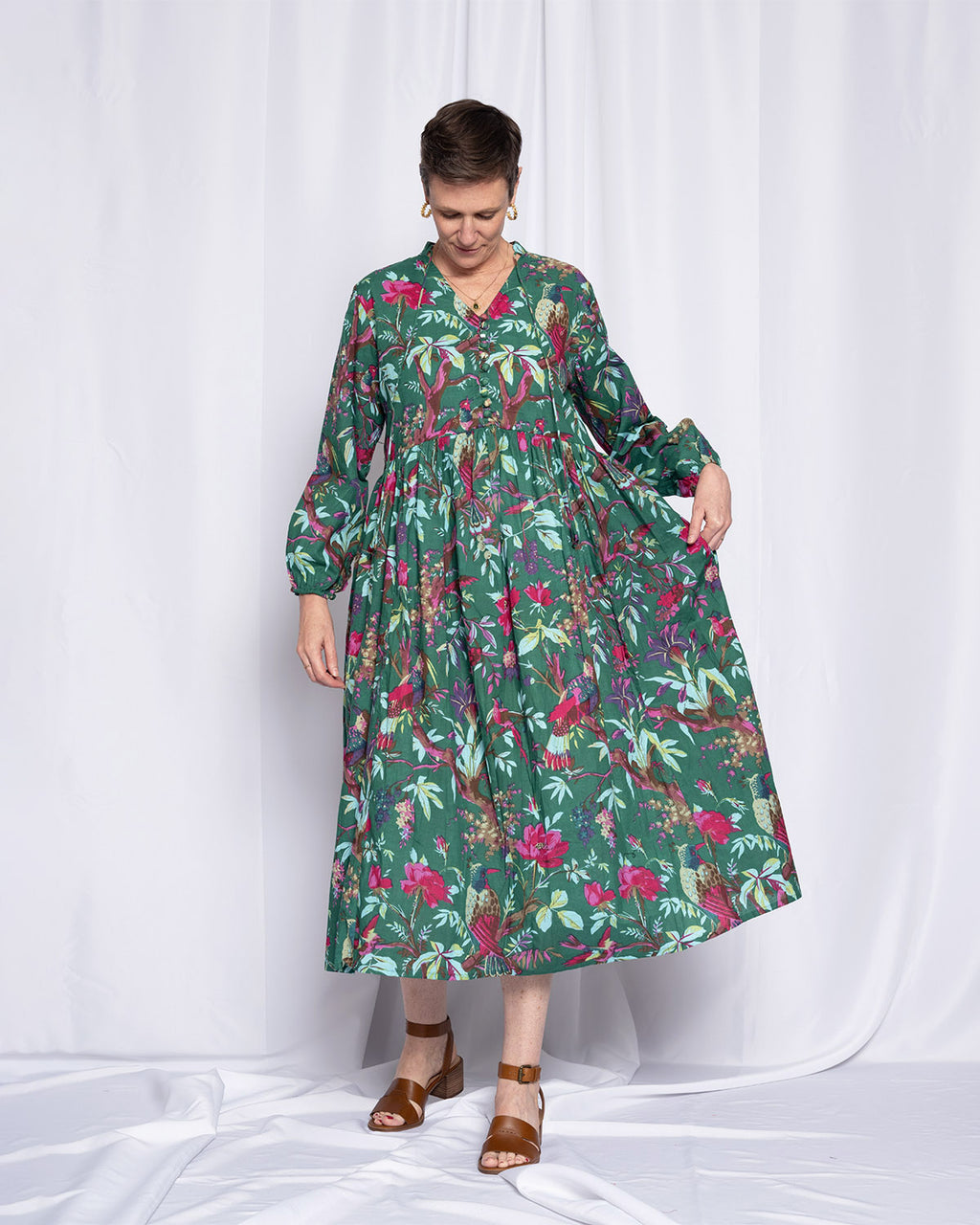 Arabella Resort Dress - Long Sleeve - Emerald Rainforest