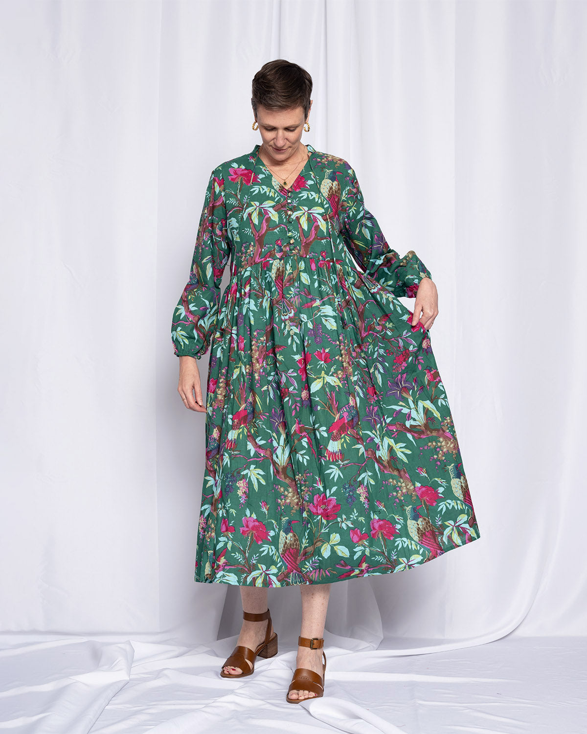 Arabella Resort Dress - Long Sleeve - Emerald Rainforest