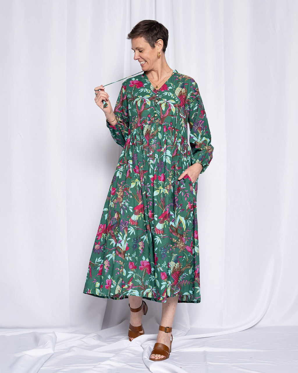 Arabella Resort Dress - Long Sleeve - Emerald Rainforest