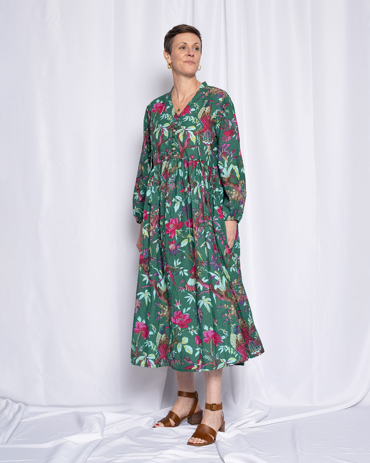 Arabella Resort Dress - Long Sleeve - Emerald Rainforest
