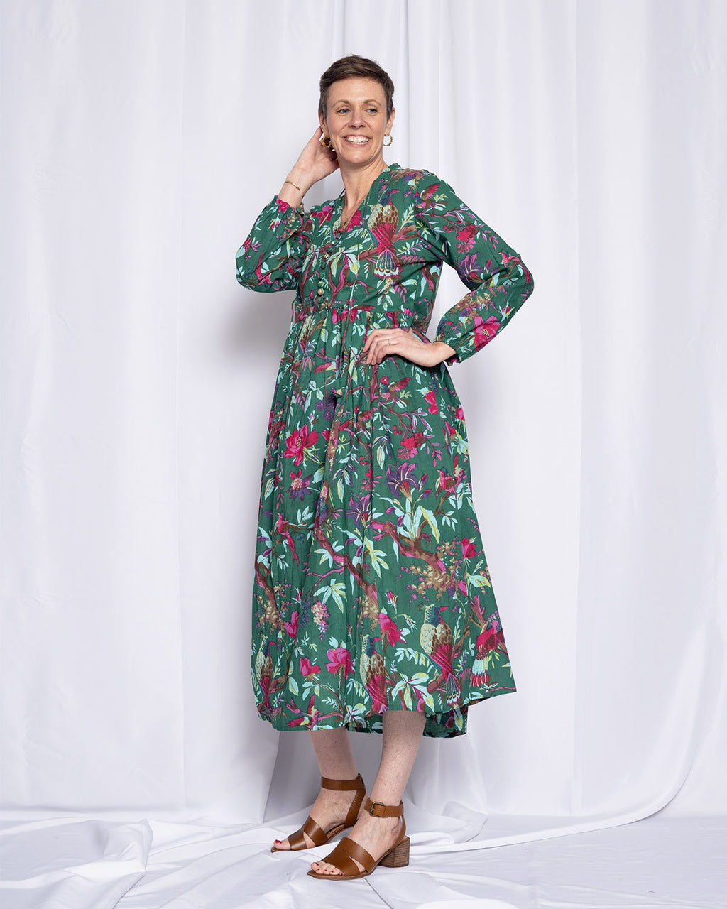 Arabella Resort Dress - Long Sleeve - Emerald Rainforest