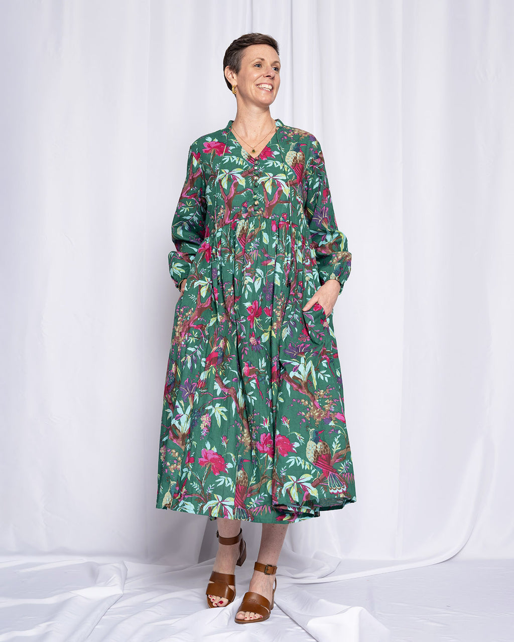 Arabella Resort Dress - Long Sleeve - Emerald Rainforest