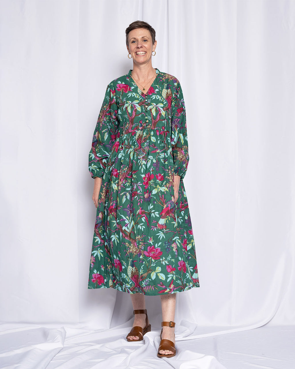 Arabella Resort Dress - Long Sleeve - Emerald Rainforest