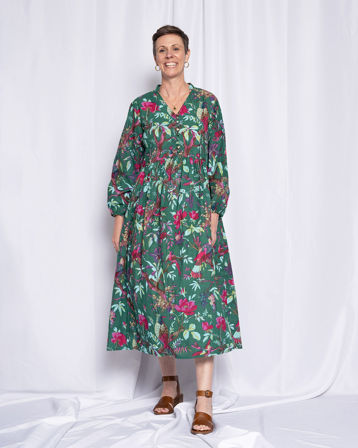 Arabella Resort Dress - Long Sleeve - Emerald Rainforest