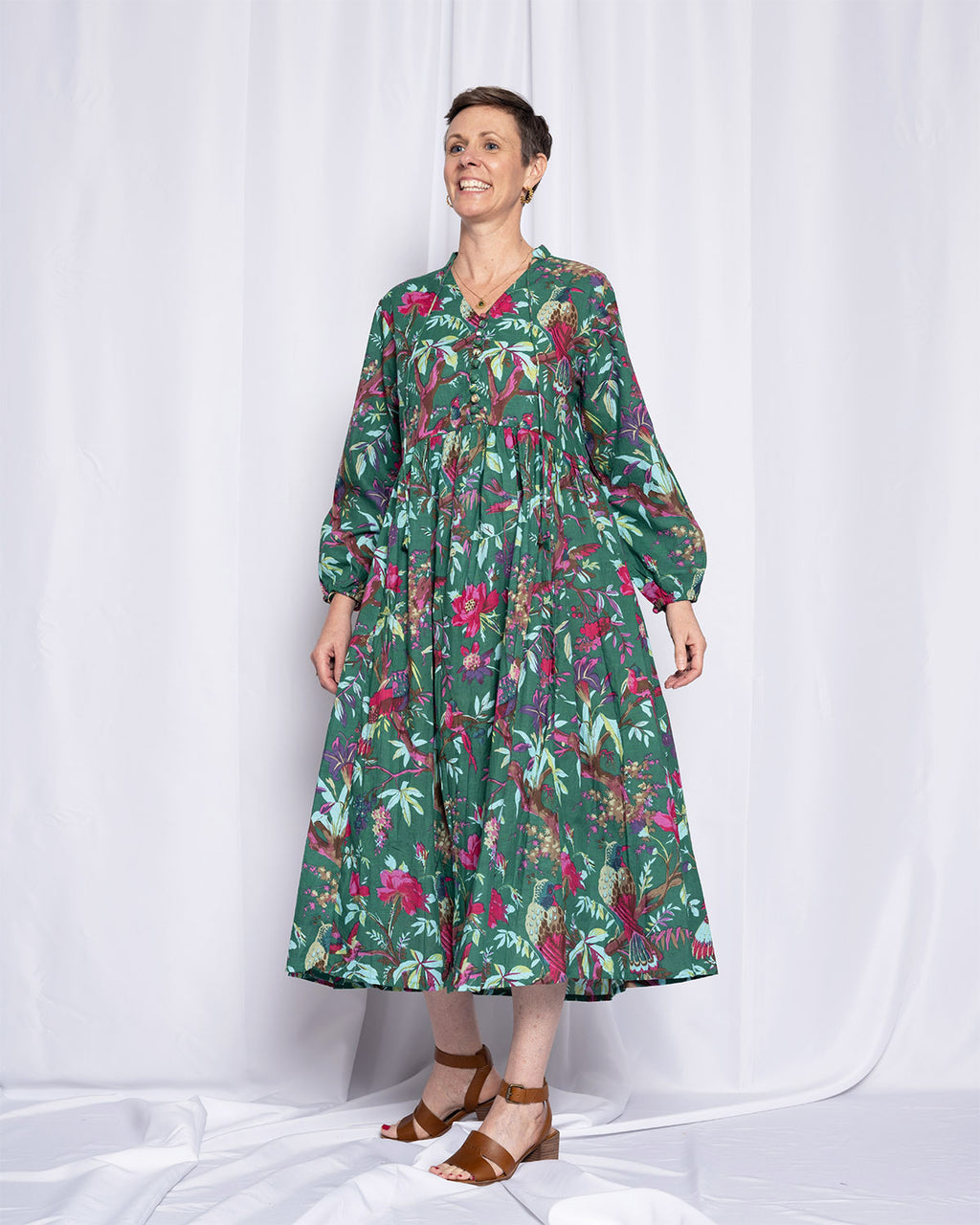 Arabella Resort Dress - Long Sleeve - Emerald Rainforest