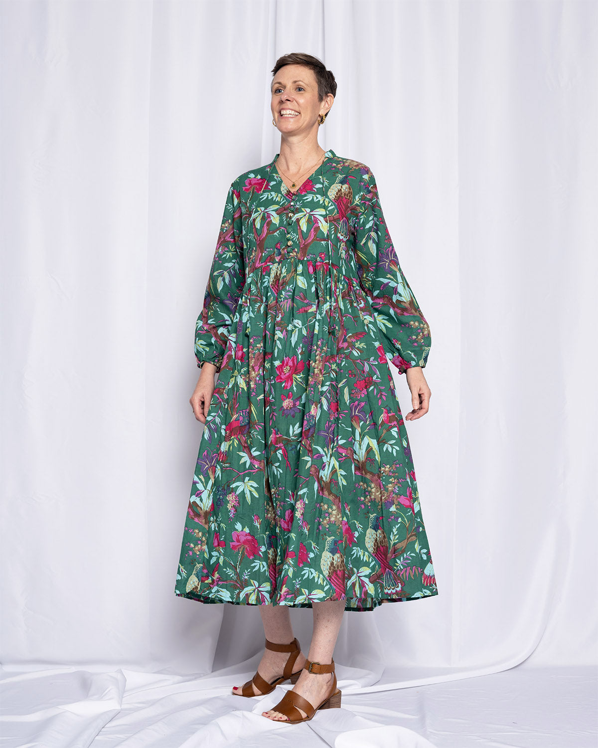 Arabella Resort Dress - Long Sleeve - Emerald Rainforest