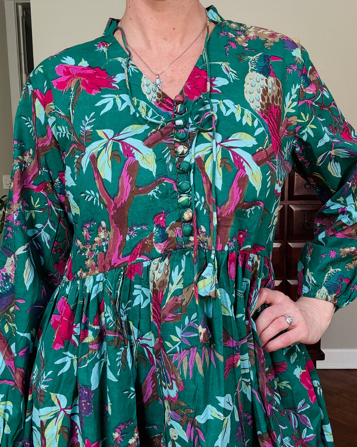 Arabella Resort Dress - Long Sleeve - Emerald Rainforest