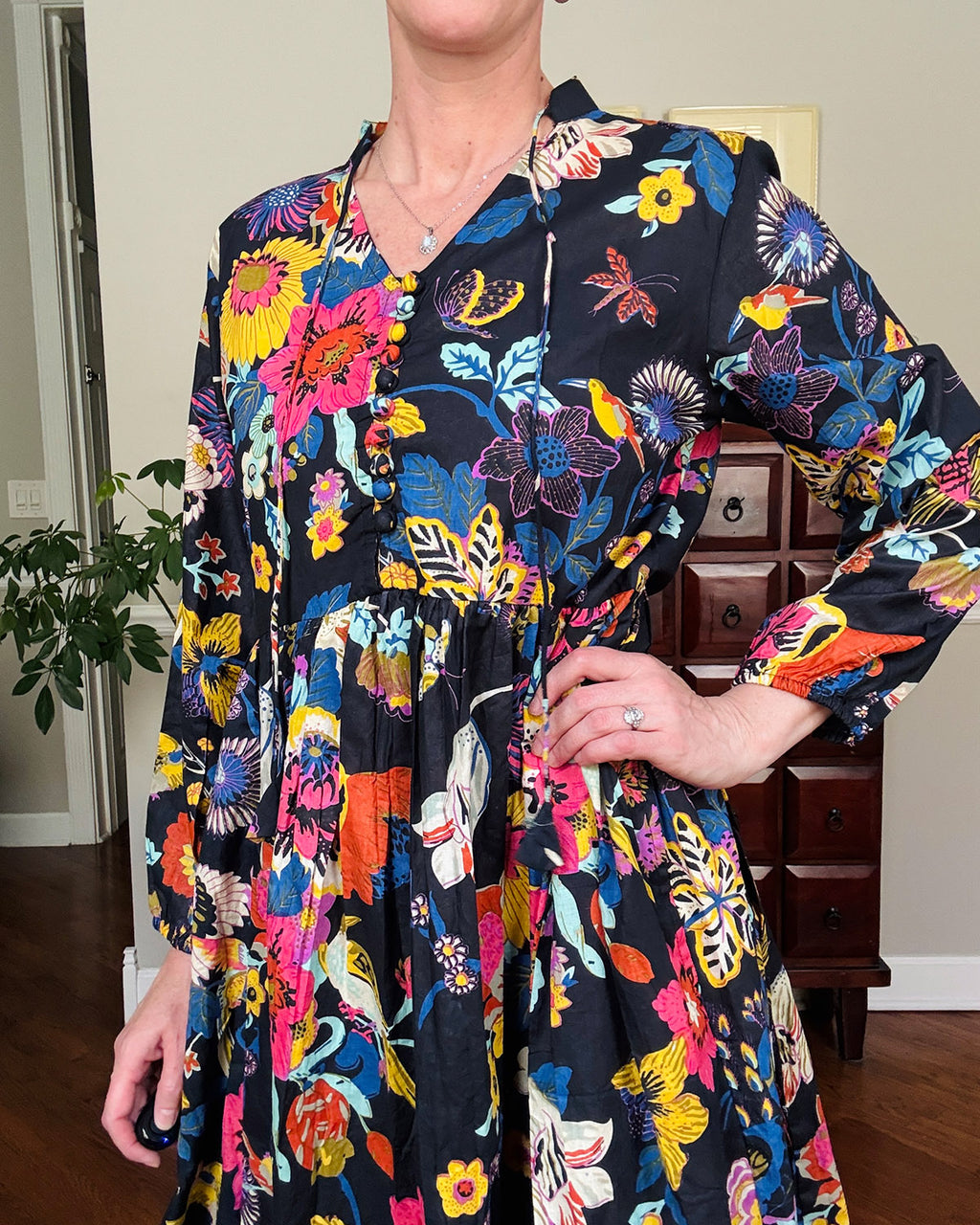 Arabella Resort Dress - Long Sleeve - Obsidian Bloom