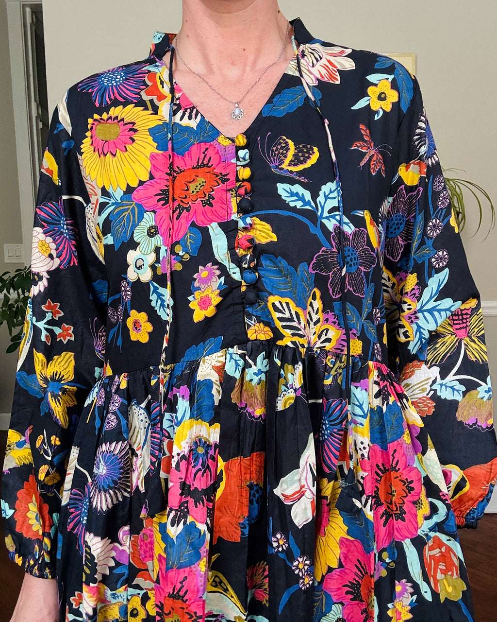 Arabella Resort Dress - Long Sleeve - Obsidian Bloom