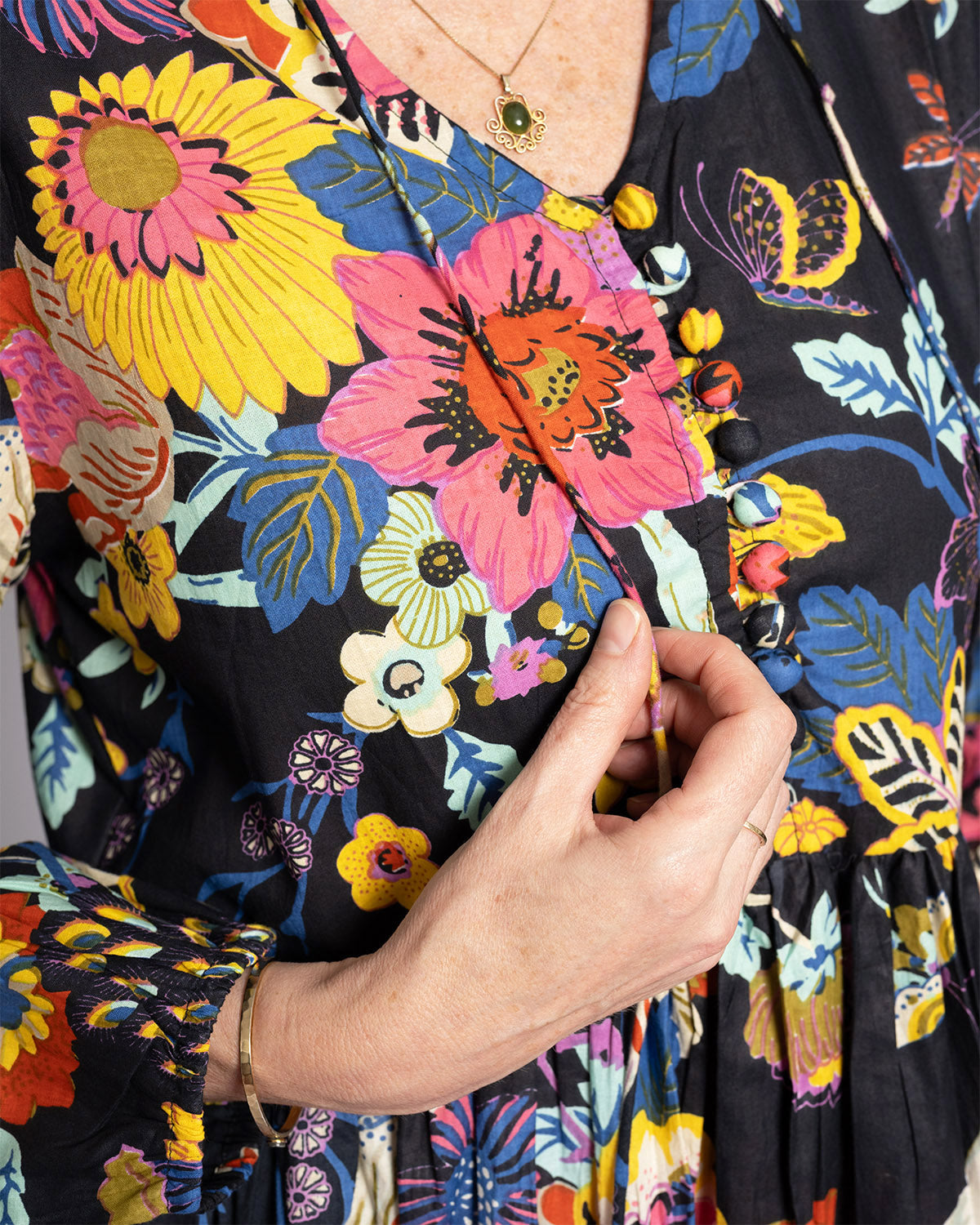 Arabella Resort Dress - Long Sleeve - Obsidian Bloom