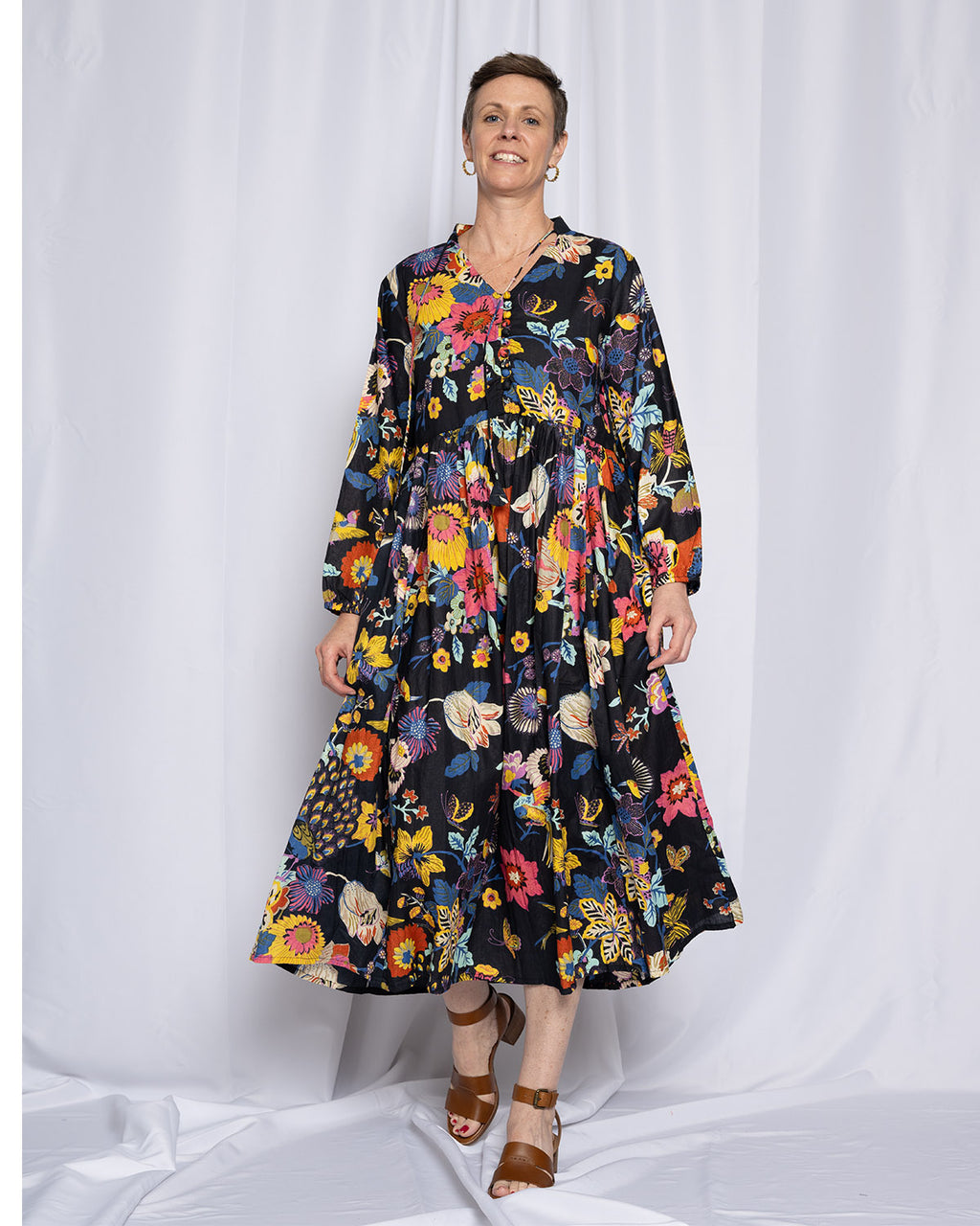Arabella Resort Dress - Long Sleeve - Obsidian Bloom
