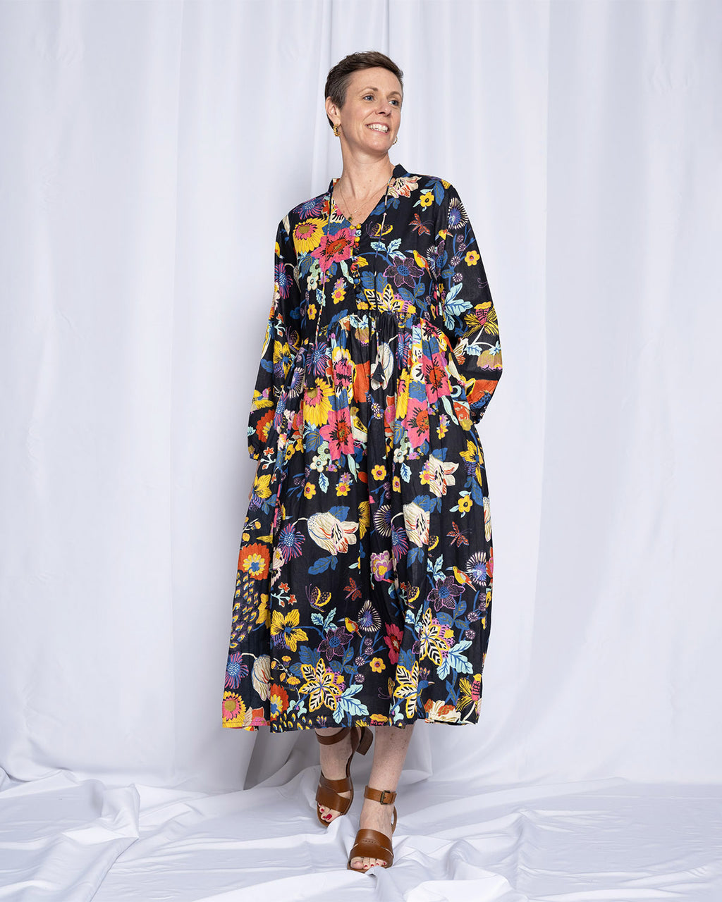 Arabella Resort Dress - Long Sleeve - Obsidian Bloom