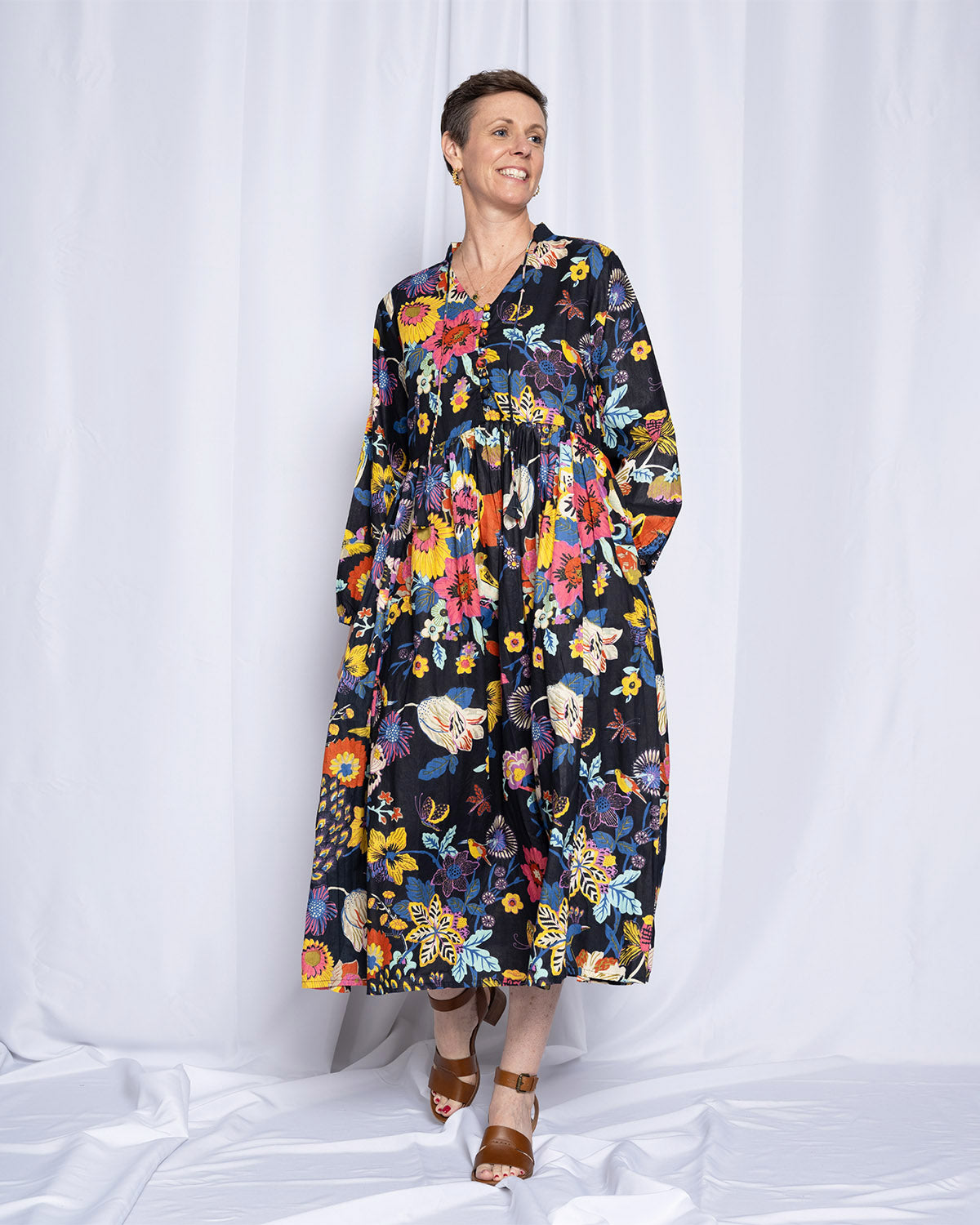Arabella Resort Dress - Long Sleeve - Obsidian Bloom