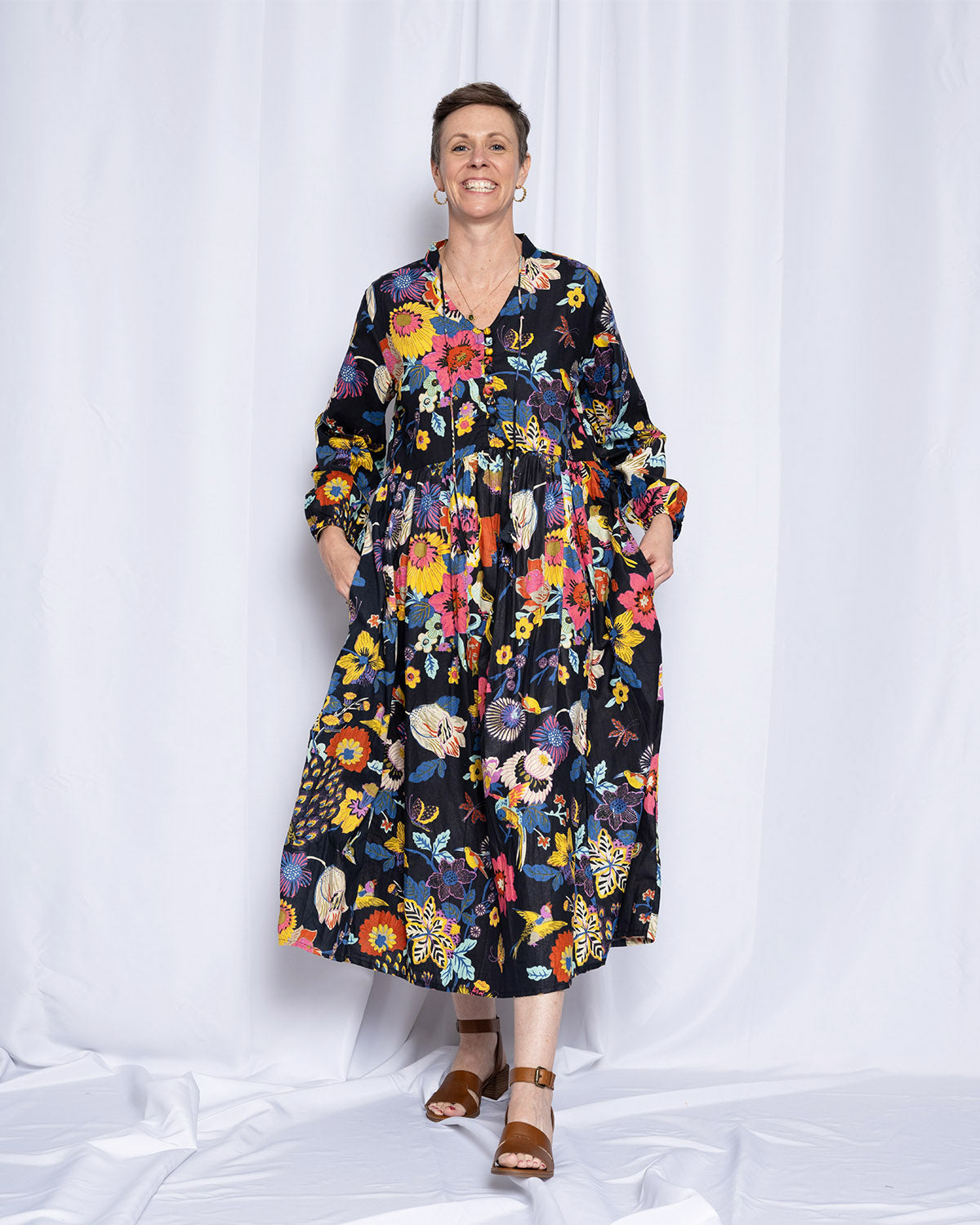 Arabella Resort Dress - Long Sleeve - Obsidian Bloom