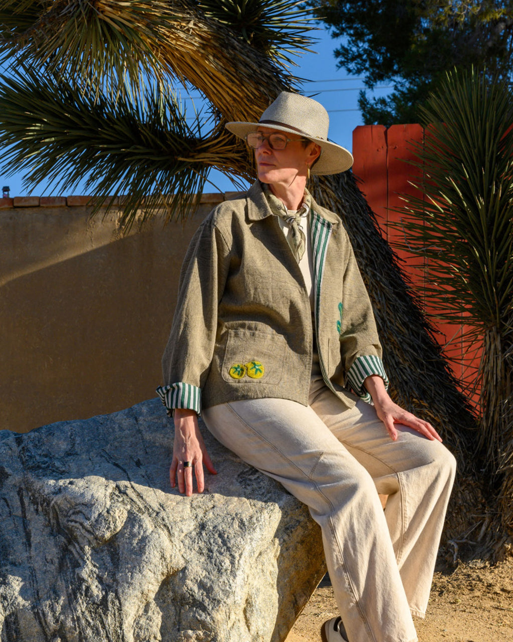 Lightweight "Eat Your Greens" Canvas Embroidered Jacket - Taupe