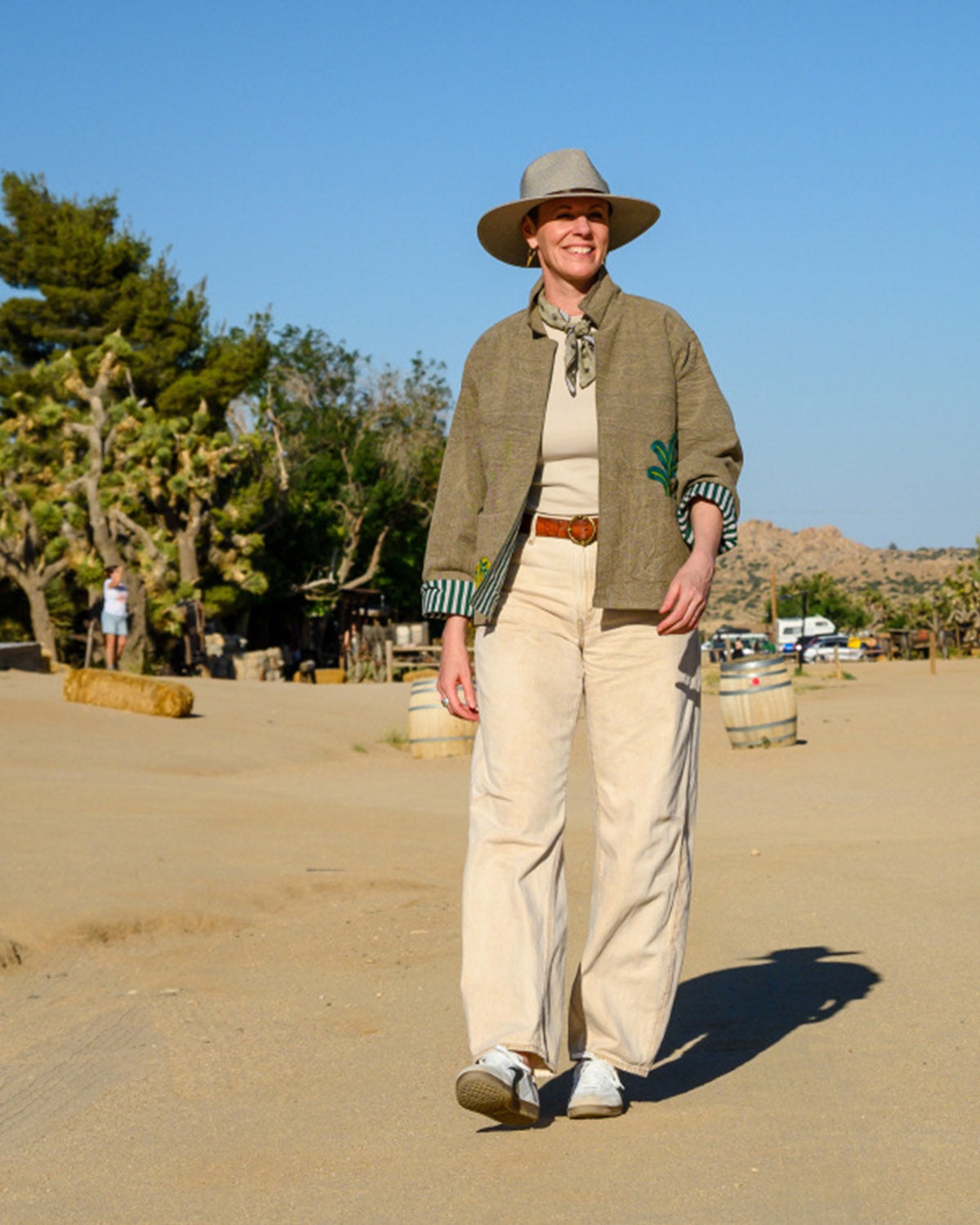 Lightweight "Eat Your Greens" Canvas Embroidered Jacket - Taupe